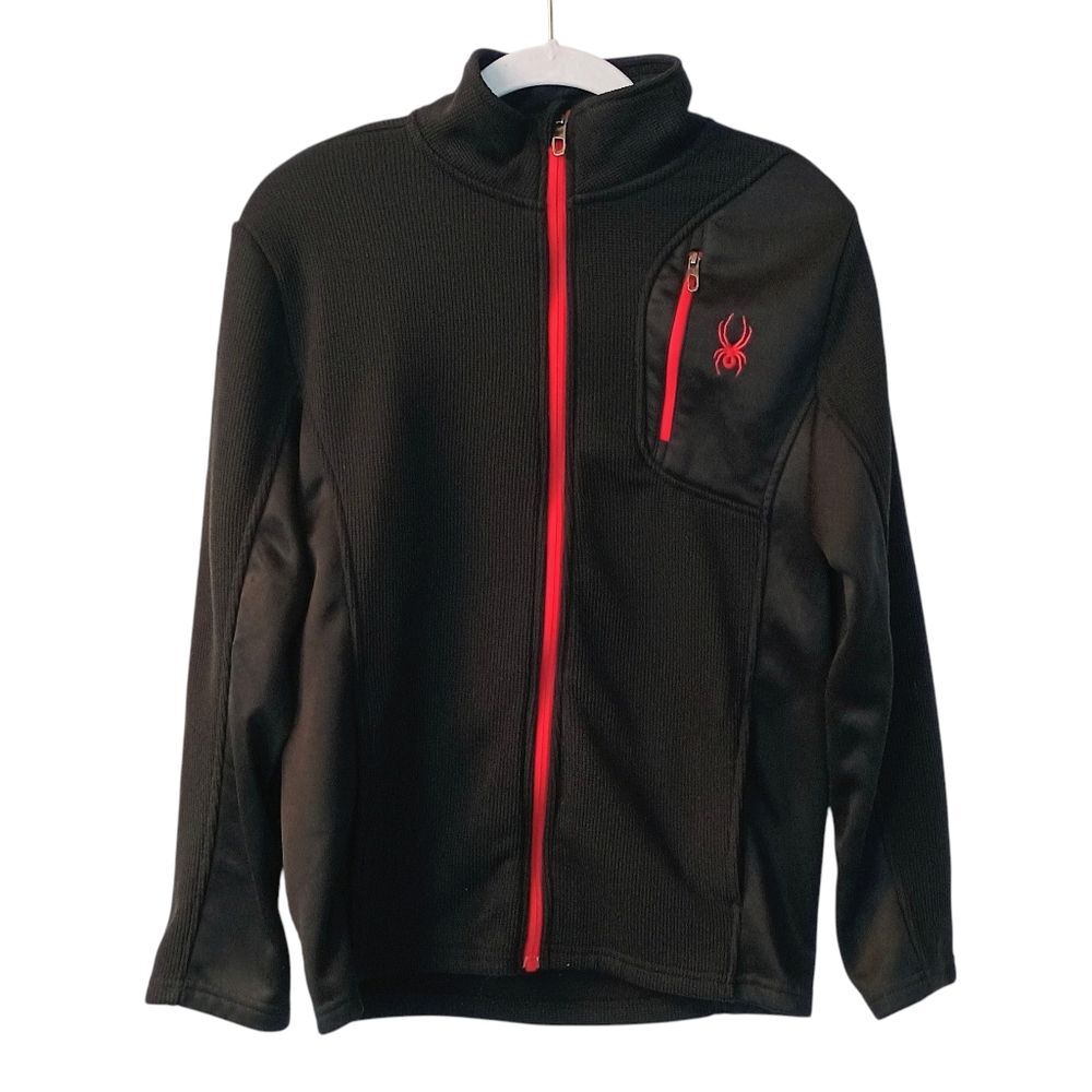 Boy's Spyder Black Red Full Zip Jacket Size Large 14/16